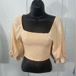 BCBGeneration  Women’s Yellow Smocked Puff Sleeve Crop Top Size Small NWT Photo 1