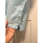 Orvis Women's Size Large Blue Linen Blend Button Short Sleeve Top Cap Sleeves Photo 4