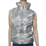 Erin Snow Women’s Size S Reversible Winter Print to Metallic Silver Down Vest Black Photo 1