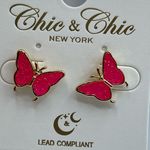 NWT Chic n Chic electric pink druzy butterfly post style earrings Gold Photo 0
