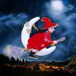1pc Dropping Enamel Red‎ Witch White Moon Shape Brooch Pin Gold Plated Photo 1