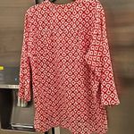 💕OLIPHANT💕 Mandarin Collar Blouse ~ Red Pink White Ikat Block Print XL Photo 1
