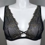 Cacique Plunge Bra Size 40C Black Sheer Mesh U Underwire Animal Print Sexy Photo 0