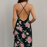 Lulus ‎ XS Black Floral Satin Slip Maxi Dress Cowl Neck Criss Cross Back Photo 1