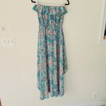Amanda Uprichard  Paisley Strapless Ruffle Faux Wrap Blue Dress Women's Size S Photo 1