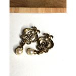 Gold Tone Crystal Pearl Dangle Earrings Photo 1