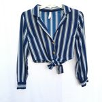 Moon Orchid Like New M Medium  Stripe Crop Top Shirt Tie Long Sleeve Formal Shirt Photo 2