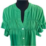 SheIn Kelly Green Button Front Blouse Ruched Ruffle Sleeve  Size Large Photo 1