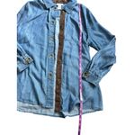 Soft Surroundings  Denim Shirt Brown Trim Brass Details Long Sleeve Women PL Photo 3
