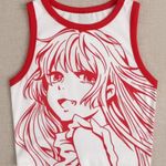 SheIn EZWear Graphic Crop Top Size Small in White with Red Trim Photo 2