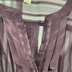 Loft  Plum gold metallic sheer long sleeve button up blouse casual wedding work L Photo 3