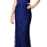 THEIA Dark Blue Metallic Floral Lace Overlay Shimmering Element Gown Size 6 Photo 0