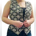 Vintage Pearl Beaded Black White Tapestry Grandpa Vest Star Festive M Size M Photo 1