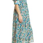 Ganni Floral Print Smocked Plisse Georgette Midi Dress Size Medium Photo 4