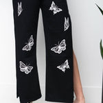 None Black High Rise Jeans with Butterfly Embroidery Photo 0