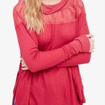 Free People Tunic Sweater Small Pink Thermal Lace Trim Boho Cottage Hippie Photo 0