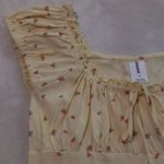 Abound  Yellow and Coral Floral Rose Cap Sleeve Blouse with Ruffled Tie Front NWT Photo 4