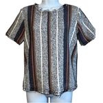 Ann Taylor  Boucle Tweed Fringe Hems Stripe Print S/S Top ‎ NWOT XS Photo 1