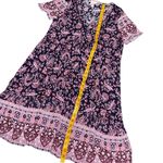 Knox Rose  Boho Paisley V Neck Dress Navy Blue Pink Short Sleeve Women’s Small Photo 9