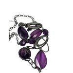 Lavender purple beaded and silver disc chain necklace long statement necklace Photo 5
