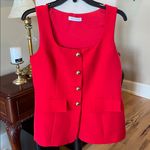 CICY Bell Red Dressy Vest Big Gold Buttons Flap Pockets New Photo 6