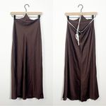 Onarin Brown White Two Tone Satin Halter Slip Midi Dress Small Photo 1