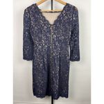 Adrianna Papell  Evening Navy Lace Sheath Formal Long Sleeve Mini Dress Size‎ 4P Photo 6
