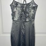Oh Polly  Elegant Sheer Embroidered Silver Dress Photo 0