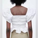 ZARA NWT white cotton ruffle sleeve peplum smocked stretchy top Photo 7