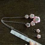 NEW Pink roses fashion Necklace and Earrings set, silver tone chain Photo 6