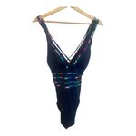 La Blanca  Painted Cross Back One Piece Swimsuit Size 14 Blue Tummy Control NWT Photo 2