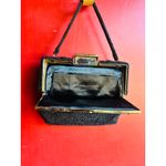 Vintage 70s/80s Black Beaded Embroidered Clutch Closure Beaded Handled Handbag Photo 10