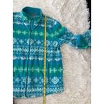 Talbots  Women's L‎ Fleece Full Zip Jacket Blue Green Snowflake Print Photo 4