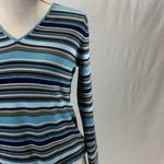 Eddie Bauer Striped V Neck Blue Olive Green Sweater Size M Photo 3