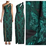Aidan Mattox New Metallic Jacquard One-Shoulder Gown Emerald Green Women Size 10 Photo 3