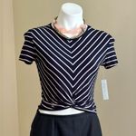 Pacific&Co JO &  Jeans Navy Blue & Pink Stripes NWT Crop Top Short Sleeves SZ SP Photo 3