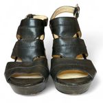 Coach  Jazlyn Black Platform Sandals Peep Toe Wedges Stacked Wood Heel Size 9 Photo 4