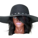 Black Floppy Wide Brim Rhinestone Ribbon Straw Hat Event Occasion Feminine Glam Photo 0