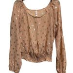 Xhilaration Y2K Off Shoulder Light Pink Golden Polka Dot Long Sleeve Top Blouse See Through Photo 0