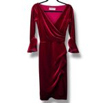 Chiara Boni  La Petite Robe NWOT Garnet Red Triana Velvet Faux Wrap Midi Dress Photo 3
