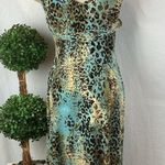 Patrizia Luca Blue & Brown Animal Print Sleeveless Halter Mini Dress 6 Photo 1
