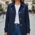 London Fog Water Resistant Navy Gold Accents Hooded Trench Coat Medium Photo 0