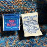 Vintage NEW MOVES size 14/16 pullover long sweater blue orange heavy longsleeve Size L Photo 4