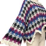 Umgee  Boho Diamond Crochet Knit Multicolor Crop Sweater Poncho Size Small Photo 5