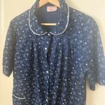 Vintage Heather Collection Muu Muu Robe Housecoat Blue Floral Bow Pearl Snaps Lg Photo 3