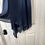 BCBG Paris Navy A Line Swing Dress w Ladderback Detail Handkerchief Hem Size 6 Blue Photo 3