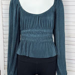 ASTR The Label Zeva Pleated Balloon Sleeve Smocked Blouse Top Deep Teal Medium Photo 0