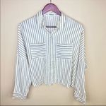 EXPRESS  The Boxy Shirt Striped Button Front Shirt Blue White Gold Small Photo 9