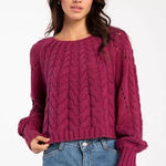 Free People NWT  Womens Sandre Cable Knit Pullover Sweater Dreamy Mulberry Large‎ Photo 0