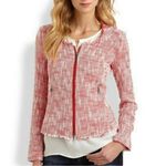 Joie  Collis Tweed Blazer Size Small Zip Front Red White Textured Photo 9